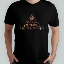 Pixxa Eat Sleep Camp Repeat Kampçı Kamp Unisex %100 Pamuklu Bisiklet Yaka T-Shirt