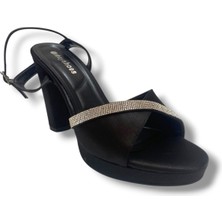 Erbay 363-25 Üçgen Bant Taşlı Yüksek Topuk Kadın Sandalet