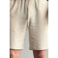 Erkek Bej Musli Lastikli Bağcıklı Regular Şort