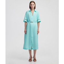 Cutout Detaylı Keten Elbise IS1250002333BU2