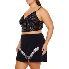 F21 Plus Size Transparan Taşlı Bluz