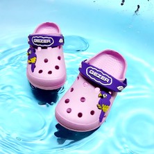 GEZER Çocuk Eva Papağan Stickerli Plaj Sandalet Terlik Pembe Düz Topuklu Erkek Çocuk İçin