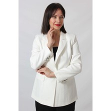 1905 Beyaz Kadın Büyük Beden Blazer Ceket