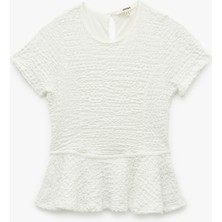 Koton Bürümcük Kumaş Dokulu Kısa Kollu Bisiklet Yaka Peplum Bluz