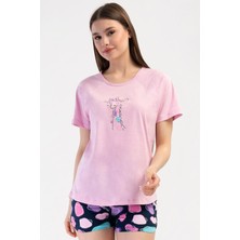 Kadın Kısa Kol Pembe Şortlu Pijama Takım C1T5N2O804