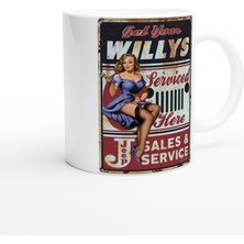 Willys Jeep Pin-Up Servis Temalı Retro Kupa