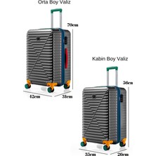 Orta Ve Kabin Boy 2'li Valiz Seti %100 Polikarbon Valiz 4x2 Teker Antrasit 1088