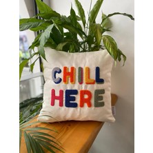 Chill Here Punch Işlemeli Pamuklu Kırlent Kılıfı - 43*43CM - Punch Işlemeli Yastık Kılıfı