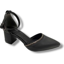 C-Shoes 105-25 Saten Ağzı Taşlı Kalın Topuk Kadın Ayakkabı