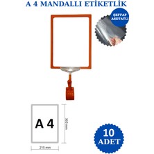 Rafburada 10 Adet Beyaz A4 Mandallı  Etiketi - Sepet, Stand, Teşhir, Askılık, Çerçeveli  Etiketi