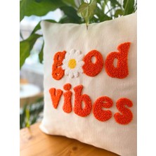 Good Vibes Işlemeli Pamuklu 43X43CM Kırlent Yastık Kılıfı - Punch Işlemeli Yastık Kılıfı