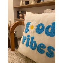 Good Vibes Işlemeli Pamuklu 43X43CM Kırlent Yastık Kılıfı - Punch Işlemeli Yastık Kılıfı