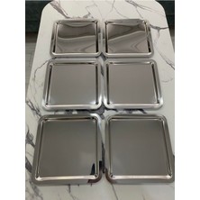 Lüx 6'lı  Gümüş Kare Paslanmaz Çelik  Çay,kahve Dekoratif Sunum, Servis Tepsisi