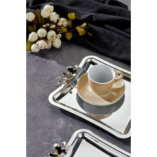 Elegante Square Serisi, Duo Luna Nera Kulp Desenli Krom Sunum Söz Nişan Tepsisi, 22CM, 3 Adet