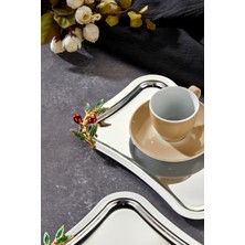 Elegante Serisi, Bacche Rosso Kulp Desenli Krom Sunum Söz Nişan Tepsisi, 25X15CM, 3 Adet