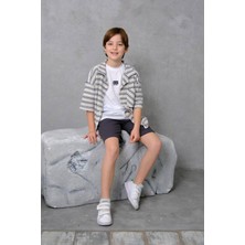 Miniğimin Cicileri Bb Çizgili Hırkalı Şortlu Erkek Çocuk 3’lü kombin - Gri