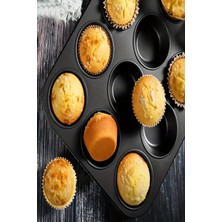 Paslanmaz Yapışmaz Çelik 12'li Muffin Kek Kalıbı 26X 38 cm Cupcake Kalıbı 1. Sınıf Malzeme Kek Kalıp