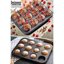 Paslanmaz Yapışmaz Çelik 12'li Muffin Kek Kalıbı 26X 38 cm Cupcake Kalıbı 1. Sınıf Malzeme Kek Kalıp