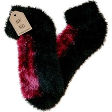 NF ND ENEFENDİ Tüylü Kışlık Termal Çorap Dikişsiz Peluş Patik Şık Rahat Siyah Pembe (Fuşya) Ev-Parti Çorabı