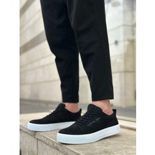 BA0104 Bağcıklı Siyah Süet Beyaz Taban Spor Klasik Erkek Ayakkabı