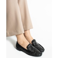 Kevyson Kadın Hakiki Deri Siyah Babet Ayakkabı