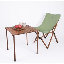 Bag The Joy Ahşap Katlanır Masa Sandalye Seti Kahverengi - Su Yeşili Kılıf 60X60X55 Kahverengi Masa