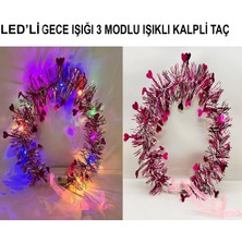 Kaymak Home Kalp Püsküllü 3 Modlu LED Işıklı Taç Fuşya Renk
