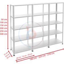 Rafburada 5 Katlı 3'lü Bitişik Paslanmaz Krom Raf - Inox Soğuk Oda Rafı, Buzhane Rafı - 43x60 cm-200 cm-1.00 mm