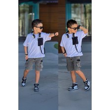 Miniğimin Cicileri Kargo Cepli Kot Şortlu Erkek Çocuk 2 li takım - Gri