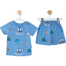 Erkek Bebek Mavi Yelkenli Desenli Şortlu 2'li Takım - 1013606