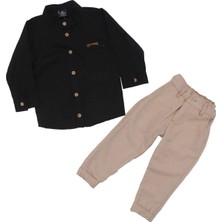 Erkek Çocuk Siyah Bej Hakim Yaka Gömlekli 2'li Takım - 1015490