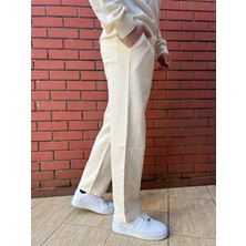 Keten Kumaş Fermuarlı Düğmeli Baggy Pantolon