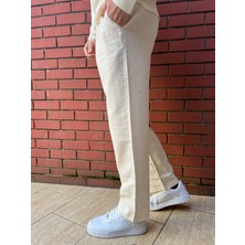 Keten Kumaş Fermuarlı Düğmeli Baggy Pantolon