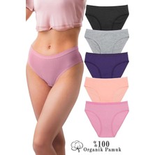 Kadın 5’li Organik Pamuk Bikini Külot Siyah, Lacivert, Yavruağzı, Gül Kurusu, Gri Bk2-A1