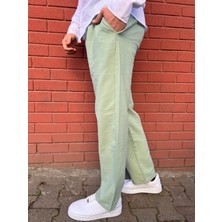 Keten Kumaş Fermuarlı Düğmeli Baggy Pantolon
