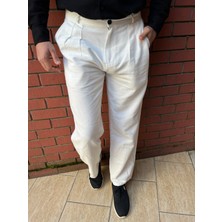 Keten Kumaş Fermuarlı Düğmeli Baggy Pantolon