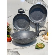 Elvira Granit Tava Set (26 cm Wok-22 cm Tava-18 cm Sahan)