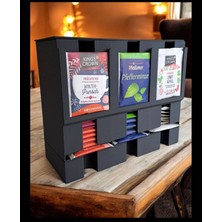Bitki Çayı Düzenleyici Stand 3 Bölmeli Çay Kutusu Siyah