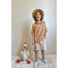 Miniğimin Cicileri Müslin Cepli Erkek Çocuk Rahat takım - Kahve