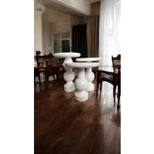 Wood Wooden Ahşap 3’lü Set Fitilli Mantar Yan Sehpa Modern Beyaz Renk Fiskos