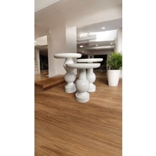 Wood Wooden Ahşap 3’lü Set Fitilli Mantar Yan Sehpa Modern Beyaz Renk Fiskos