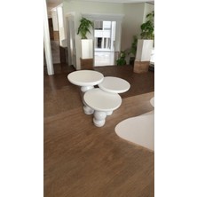 Wood Wooden Ahşap 3’lü Set Fitilli Mantar Yan Sehpa Modern Beyaz Renk Fiskos