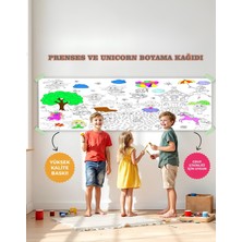 Prenses ve Unıcorn Temalı Dev Boyama Kağıdı 2,5 Metre Rulo Boyama Kağıdı Çocuk Anaokulu ve Kreşler İçin Aktivite Eğitici Boyama