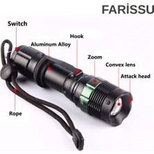 Farissu Gerçek Metal Gövde – Zoom Özellikli, Şarjlı, Su Geçirmez KM-109 El Feneri (3000 Lümen)
