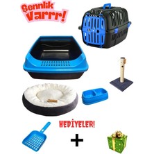 Timbox Açık Kedi Tuvaleti Taşıma Çantası Tırmalama Simit Yatak Mama Kabı Kedi Başlangıç Seti Kürek +Sürpriz Hediye-