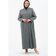 Fercan Kadın Büyük Beden Hakim Yaka Düğmeli Astarlı Anne Keten Pardesü