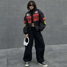 Siyah F1 Ferrari Racing Retro Unisex Bomber Ceket