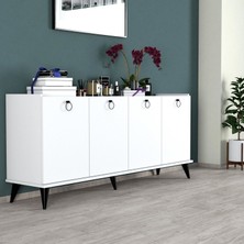 Bimossa Suntalam Modern Konsol – Yüksek Ayaklı, 4 Kapaklı, Geniş Depolama Alanlı, Özel Kulplu Beyaz-Siyah Tasarım