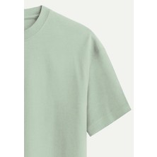 Unisex Bisiklet Yaka %100 Organik Pamuklu Kalın Dokulu California Baskılı Oversize T-Shirt - Bej