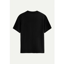 Unisex Bisiklet Yaka %100 Organik Pamuklu Kalın Dokulu California Baskılı Oversize T-Shirt - Siyah